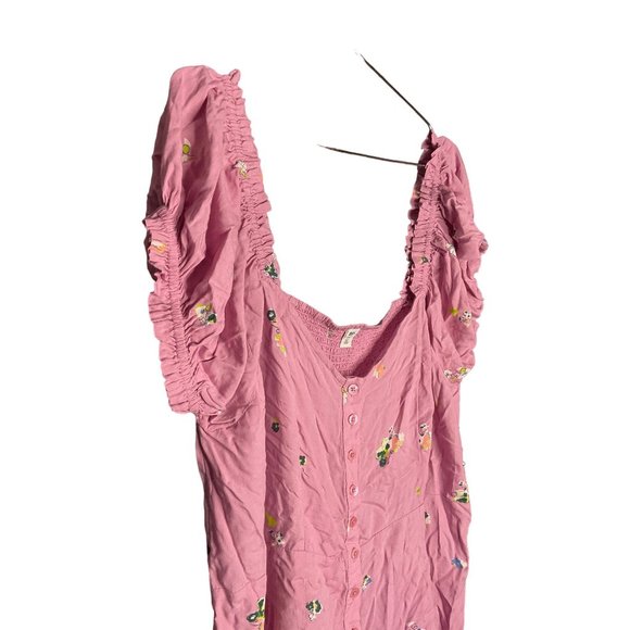 BP Romper Womens 2X Pink Floral Short Outfit Puff Sleeve Plus Size Scoop Neck - Picture 2 of 4